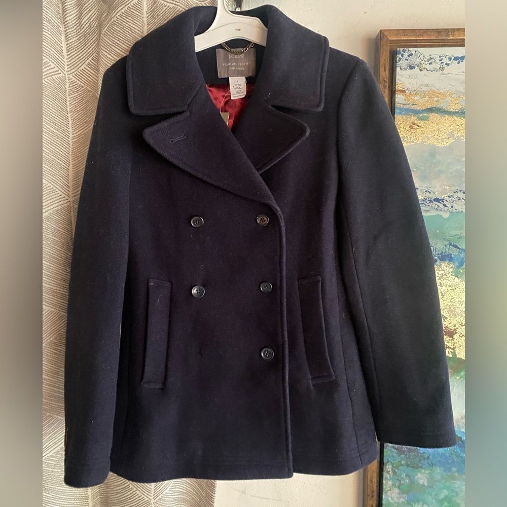 J Crew Stadium Cloth By Nello Gori Navy Blue Pea Coat  Womens Jacket Size 2 NEW
